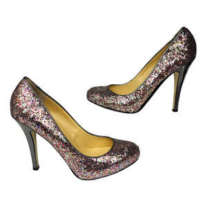 Ivanka Trump Shoes Womens 8 Silver Purple Glitter Sparkly Closed Toe Heels